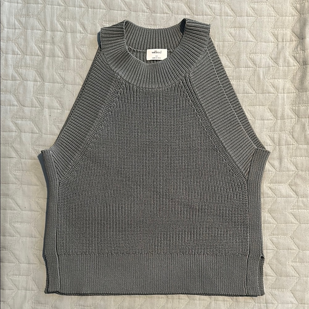 Wilfred Green/Gray Crewneck Sweater with Ribbed Texture